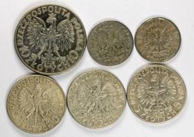 Obrazek 2 dla: Głowa Kobiety Józef Piłsudski zestaw 6 monet srebro