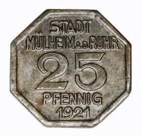 Obrazek dla: 25 fenigów 1921 Mulheim a.d. Ruhr Nadrenia