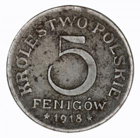 Obrazek dla: 5 fenigów 1918 Królestwo Polskie Stuttgart