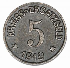 Obrazek dla: 5 fenigów 1919 Crefeld Nadrenia
