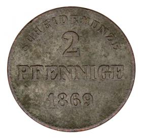 Obrazek 2 dla: 2 fenigi 1869 Jerzy II Niemcy Saksonia Meiningen