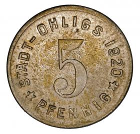 Obrazek 2 dla: 5 fenigów 1920 Ohligs Nadrenia