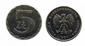 Obrazek dla: 5 złotych 1990 PRL Warszawa