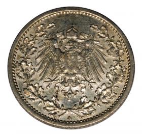 Obrazek 2 dla: 1/2 marki 1913 A Wilhelm II Hohenzollern Niemcy Berlin