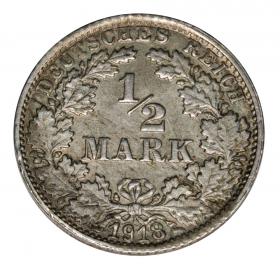 Obrazek dla: 1/2 marki 1918 Wilhelm II Hohenzollern Prusy Stuttgart