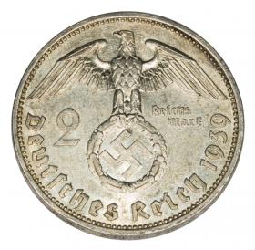 Obrazek 2 dla: 2 marki 1939 Paul von Hindenburg orzeł ze swastyką Niemcy Berlin A