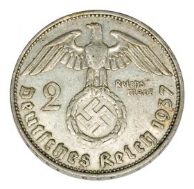 Obrazek 2 dla: 2 marki 1937 Paul von Hindenburg orzeł ze swastyką Niemcy Muldenhutten E