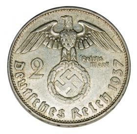 Obrazek 2 dla: 2 marki 1937 Paul von Hindenburg orzeł ze swastyką Niemcy Muldenhutten E