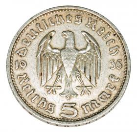 Obrazek 2 dla: 5 marek 1935 E Paul von Hindenburg orzeł pruski Niemcy Muldenhutten