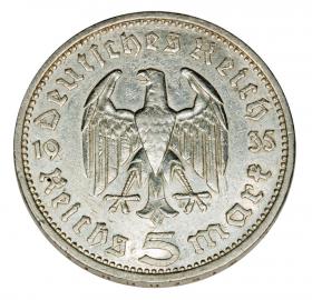 Obrazek 2 dla: 5 marek 1935 Paul von Hindenburg orzeł pruski Niemcy Muldenhutten E