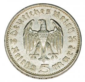Obrazek 2 dla: 5 marek 1935 E Paul von Hindenburg orzeł pruski Niemcy Muldenhutten