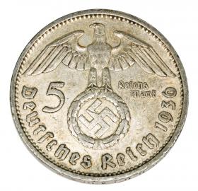 Obrazek 2 dla: 5 marek 1936 Paul von Hindenburg orzeł ze swastyką Niemcy Berlin A