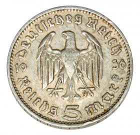 Obrazek 2 dla: 5 marek 1936 J Paul von Hindenburg orzeł pruski Niemcy Hamburg