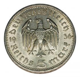 Obrazek 2 dla: 5 marek 1936 A Paul von Hindenburg / orzeł pruski Berlin