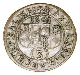 Obrazek 2 dla: 3 krajcary 1681 Maksymilian Gandolf graf Kuenburg Austria Salzburg